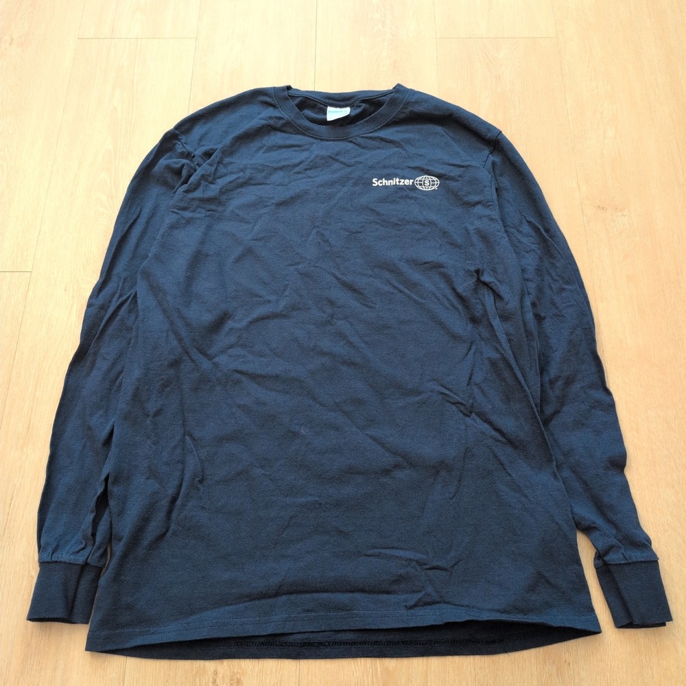 Schnitzer Mens Long Sleeve T-Shirt Navy Blue Large Cotton Tee